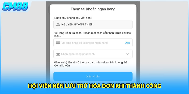 Hội viên nên lưu trữ hóa đơn khi thành công 